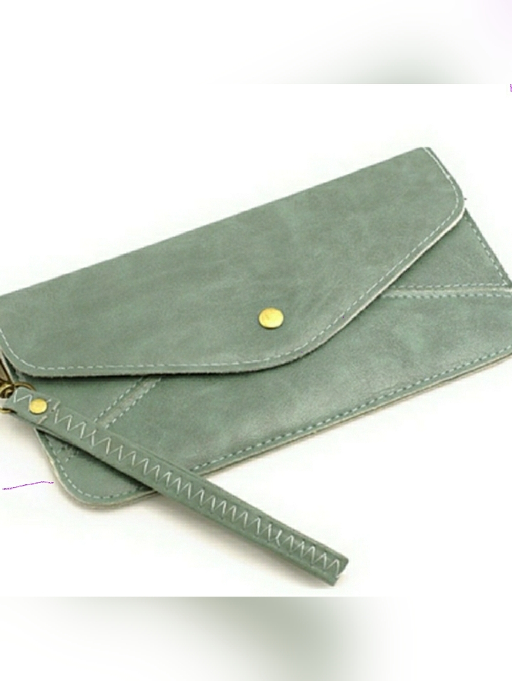 SEAFOAM GREEN  ENVELOPE WRISTLET/WALLET WITH STRAP SNAP CLOSURE